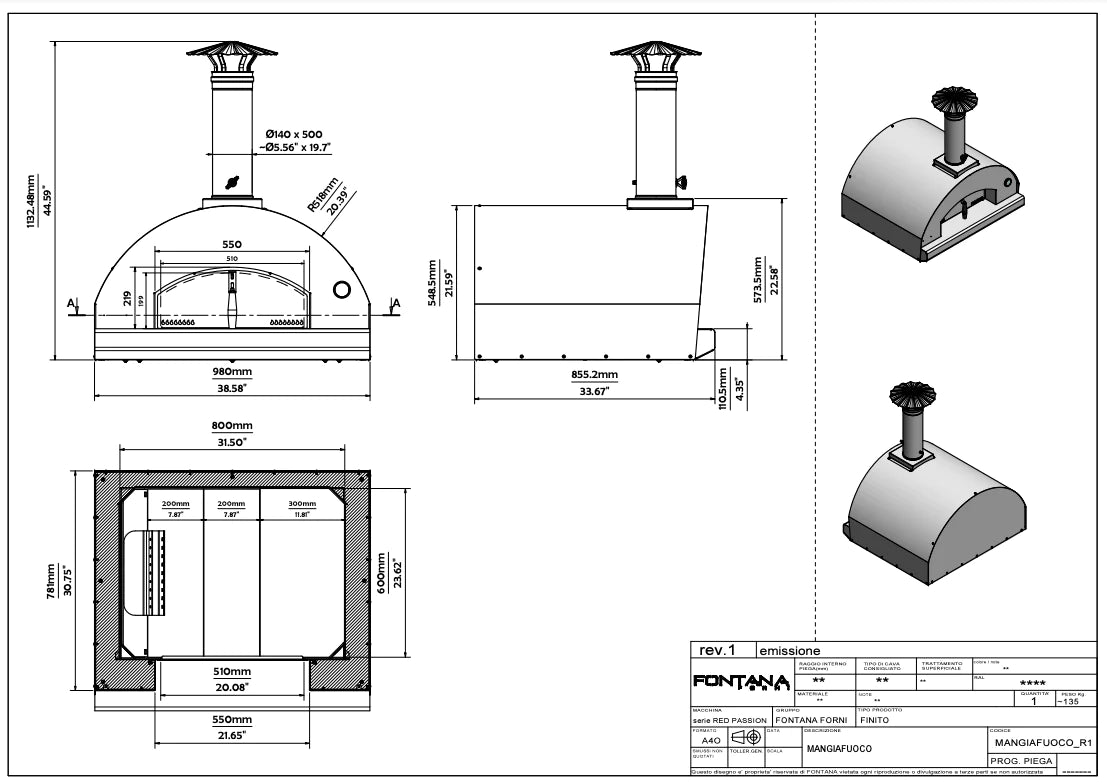 Fontana Mangiafuoco Rosso (Red) Build In Wood Pizza Oven