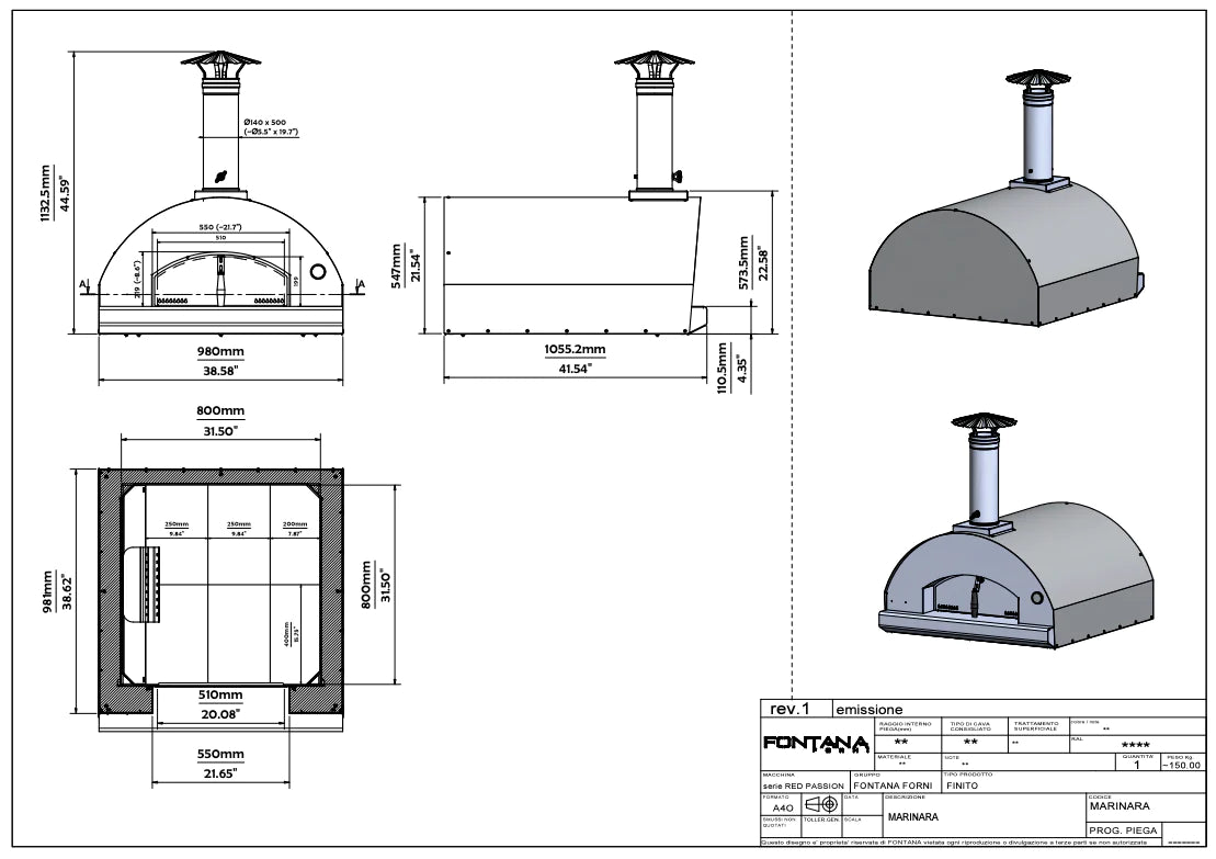 Fontana Marinara Anthracite Built-In Wood Pizza Oven