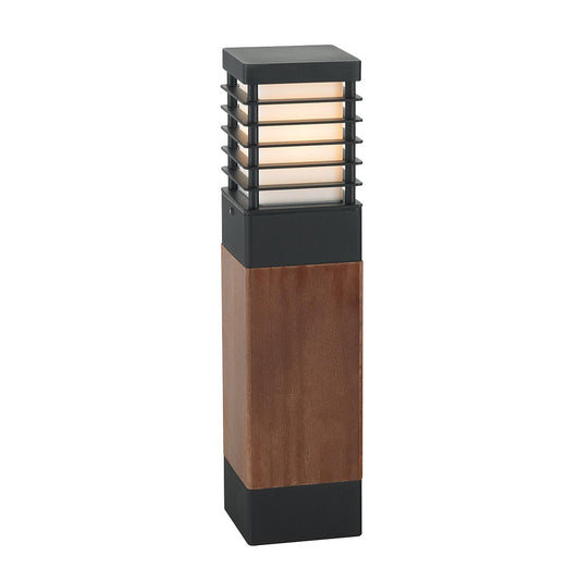 Halmstad 1 Light Medium Wooden Bollard – Black